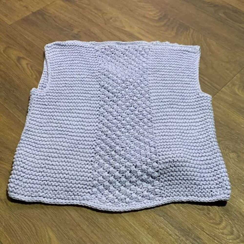 HANDKNITS lavander knit vest with triangle buttons hand made - Picture 6 of 10
